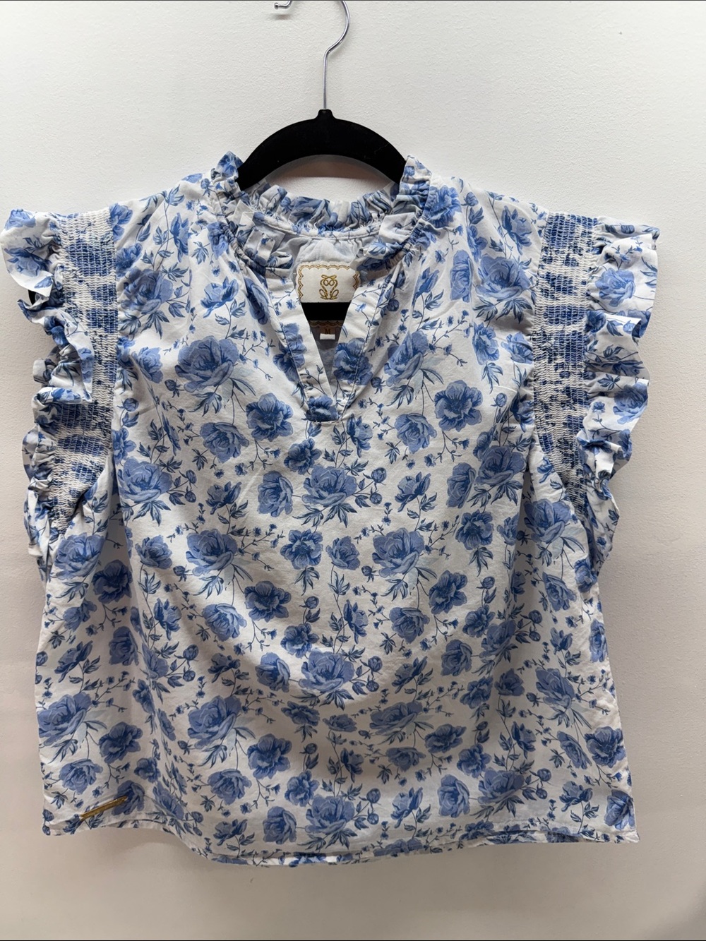 Simply Southern Blue Floral Ruffle Sleeve Top
